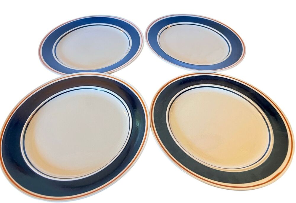 Set of 4 Vintage Newcor Satellite Cobalt Stoneware Plates | Made in Japan
